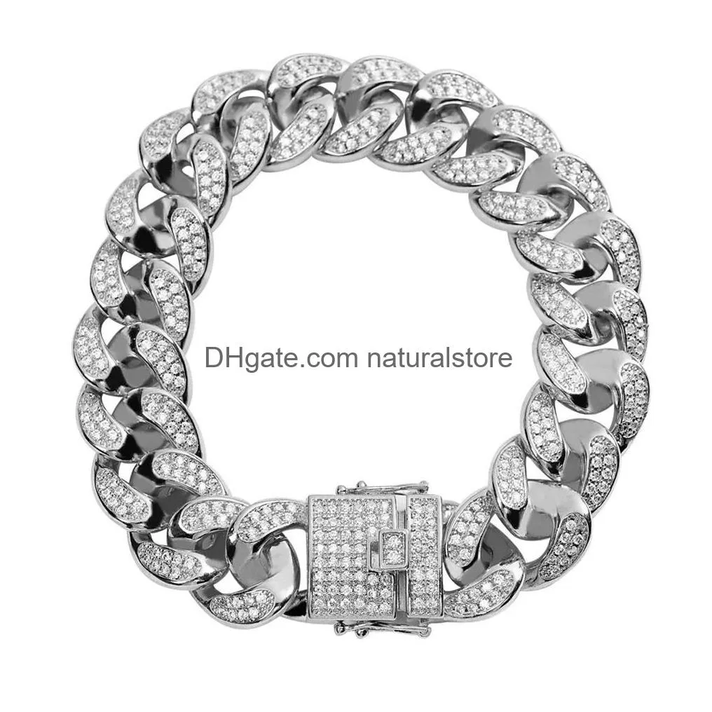 Chain Big Heavy 8Inch 18Mm Micro Pave Cz Cubic Zirconia Cuban Link Bracelet Fl Iced Out  Curb Chain Bangle Wristband Hip Hop Pun Dhzos