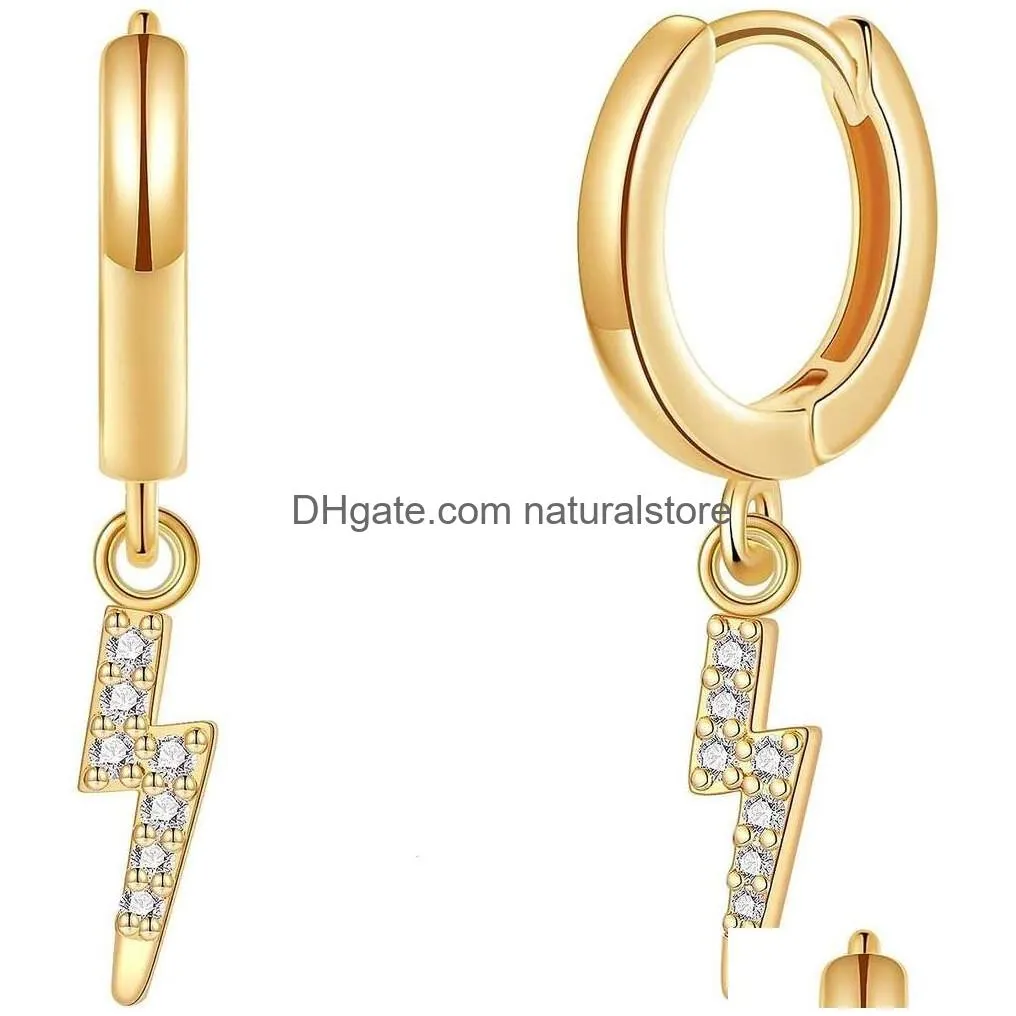Pendant Necklaces Hoop Earrings -14K Gold Plated Cubic Zirconia Moon Star Spike Lightning Evil Eye Dangle Hie Drop Jewelry For Drop De Dh1Gm