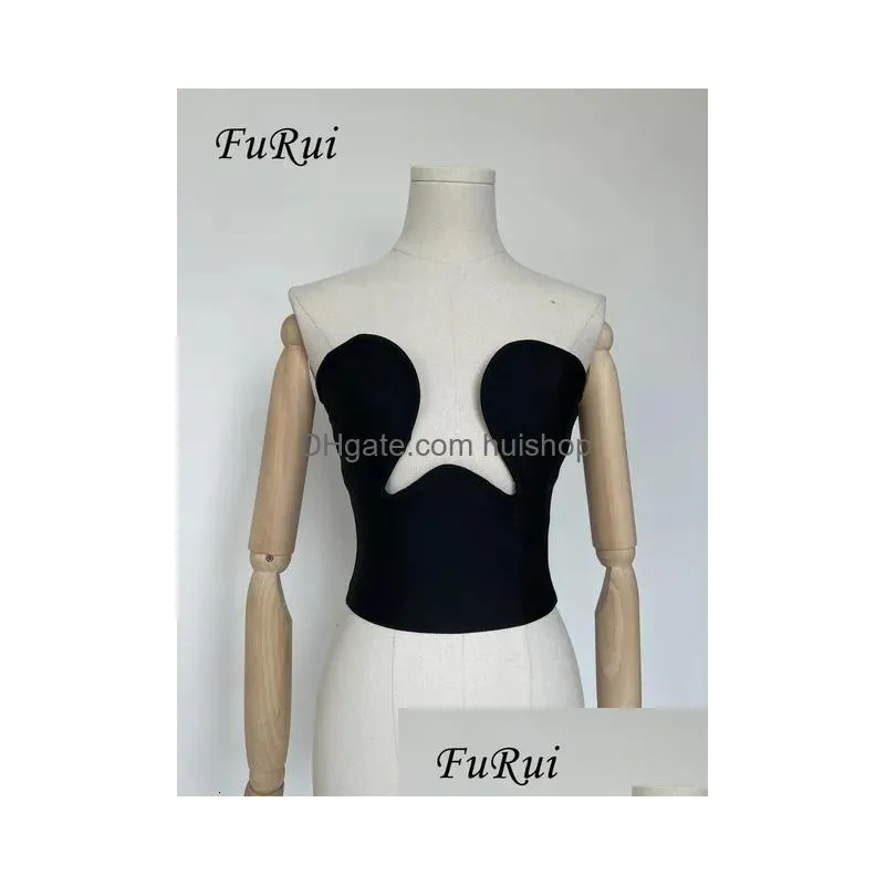 camisoles tanks furui star fashion sexy black v-neck tops strapless short bandage crop tops vest in stock within 24 hours 230411