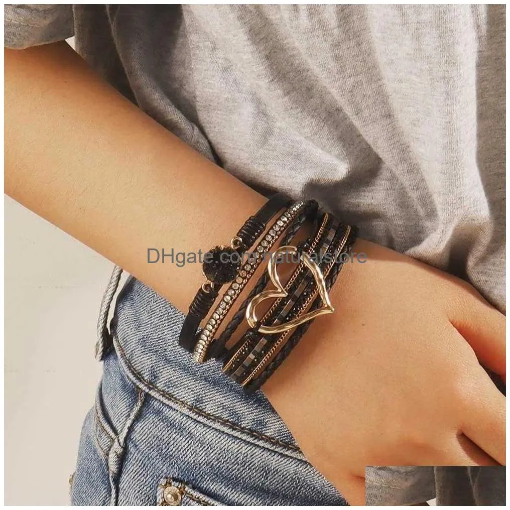 Bangle Allhola Mtilayer Wrap Leather Bracelets Women Bohemian Bracelet Heart Magnetic Clasp Cuff Bangle Drop Delivery Jewelry Bracele Dhvzt