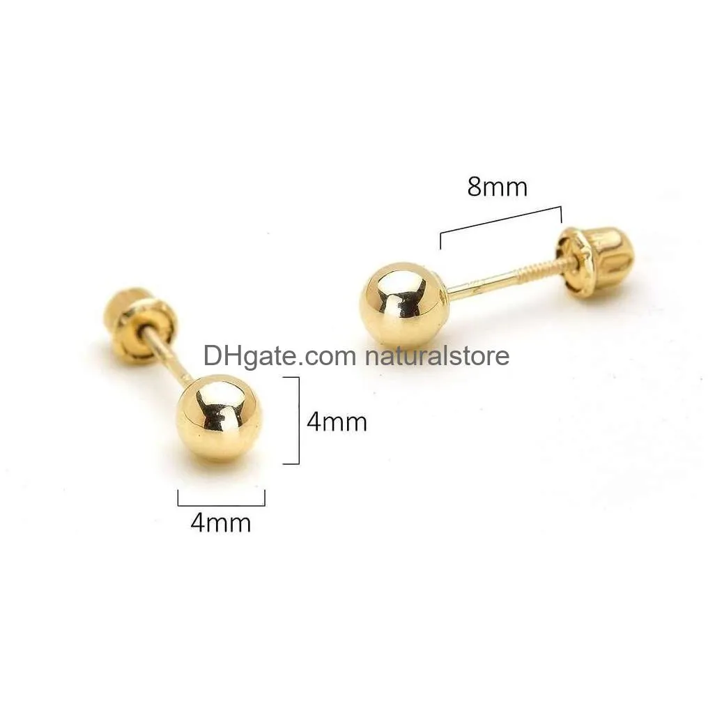 Stud 14K Yellow Gold 2 3 4 5 6Mm Plain Hollow Ball Children Screw Back Baby Girls Stud Earrings Drop Delivery Jewelry Earrings Dhz6N