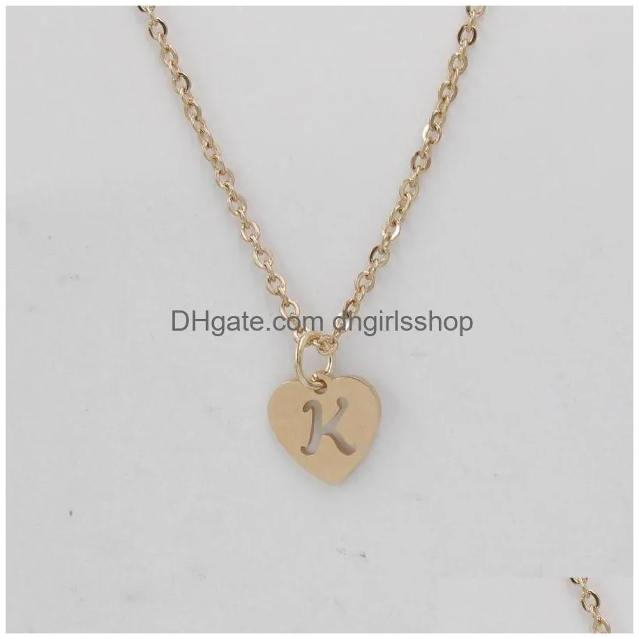 Pendant Necklaces Rose Gold Initial Pendant Necklace Stainless Steel Women Choker Jewelry A-Z 26 Letters Hollow-Out Heart Drop Deliver Dhxfs