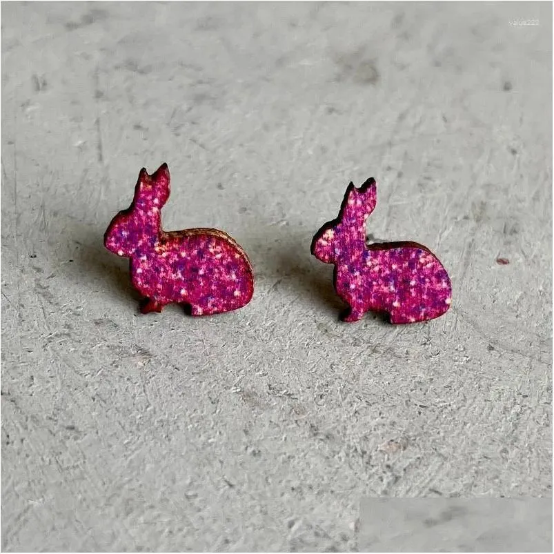 Stud Earrings Women Selling Easter Ornaments Wood Printing Color Creative Cute Ins Drop Delivery Dheff