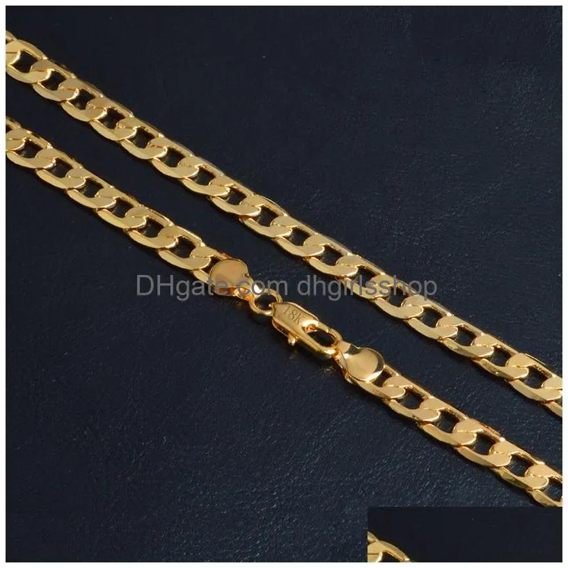 Chains 4Mm Chains 18K Gold Plated Flat Sideways Necklaces For Women Girls Fashion Jewelry Gift Accessories With Stamp 20 Inches Drop D Dhpmg