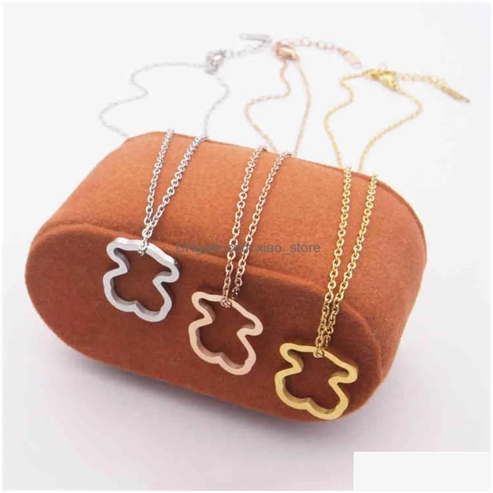 steel jewelry hollowed out smooth bear necklace net red women039s simple rose gold necklacefor party jewels271k6079629