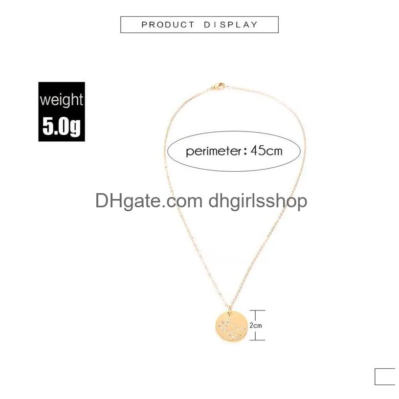 Pendant Necklaces Horoscope Zodiac Pendant Necklace For Women Crystal Gothic Jewelry Gold 12 Constellations Statement Necklaces Round Dhmob