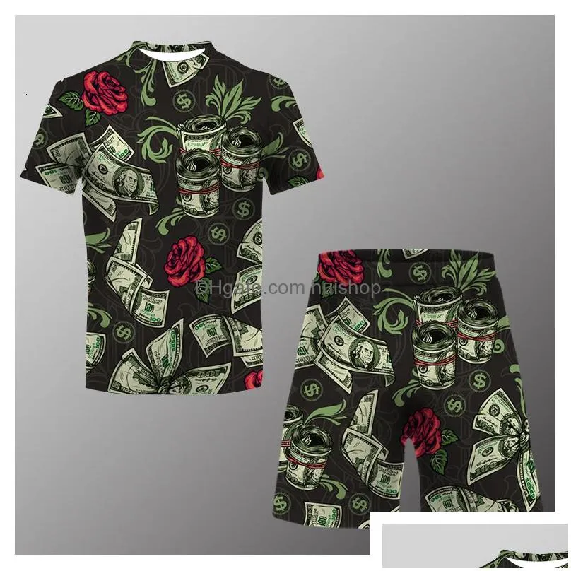 mens tracksuits summer mens suit casual fashion printed t-shirt beach shorts suit mens o-neck t-shirt 2 pieces asian size xxs-6xl