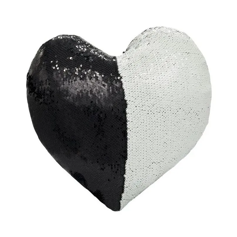 Party Favor Diy Sublimation Pillow Er Polyester Cushion Case With Zipper Sequins Heart Shape Throw Pillowcases For Mothers Day Drop De Dhvmb