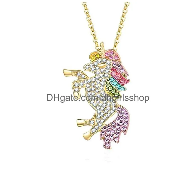 Pendant Necklaces Diamond Designer Pendants Necklaces Luxury Jewelry Women Necklace Crystal Rhinestone Horse Animal Girls Charm With L Dh7Ep