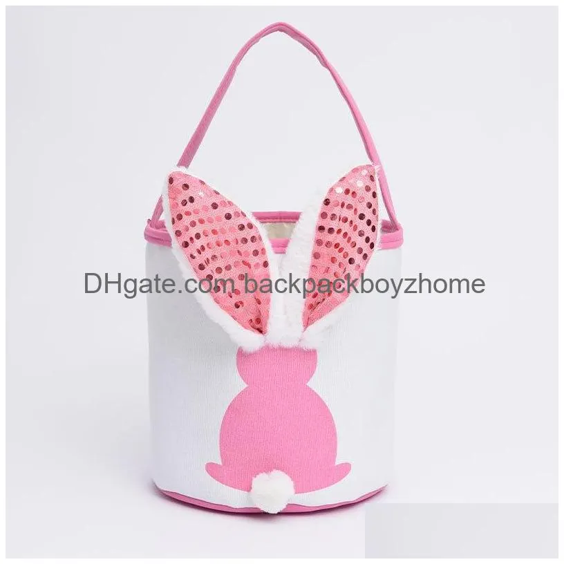 Other Festive & Party Supplies Led Flashing Light Sequin Bunny Easter Basket Handbag Bags Rabbit Egg Hunt Canvas Cotton Bucket Tote Wi Dhu42