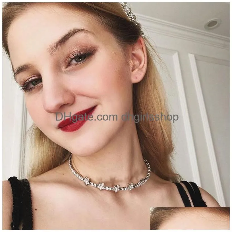 Tennis, Graduated Tennis Necklace Iced Out Chain For Women Luxury Bling Rhinestone Star Hip Hop Jewelry Sier New Fashion Girls Hiphop Dhjtt