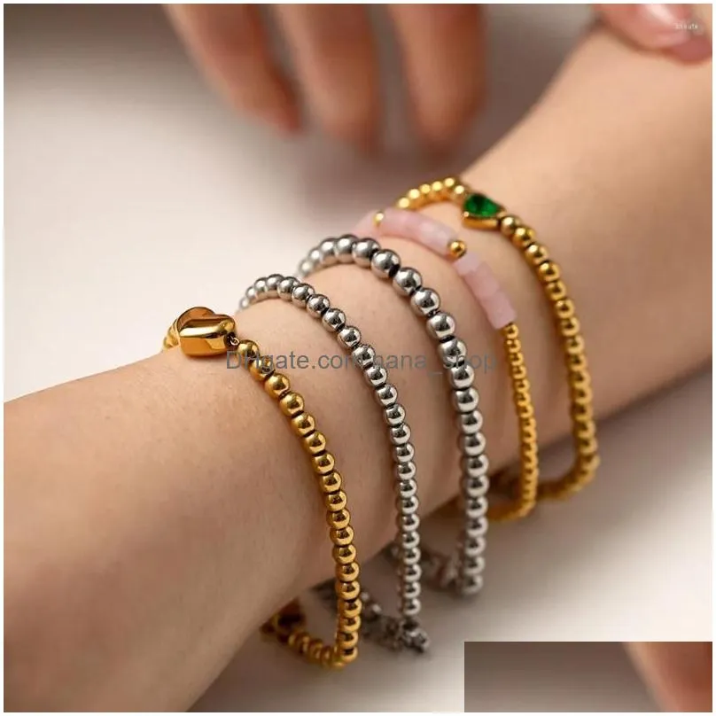 Charm Bracelets 16K Gold Plated Round Beads Ins Style Fashion Jewelry Heart Shapes Decorated By Zircon For Drop Delivery Dhrst