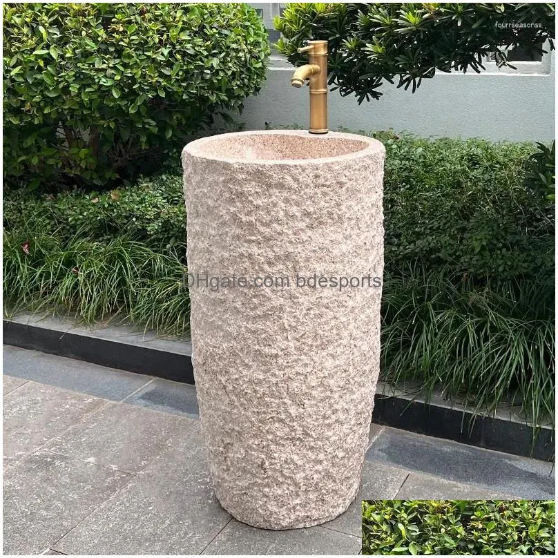 Bathroom Sink Faucets Stone Wash Basin Integrated Floor-Standing Courtyard Pool Marble Washbasin Outdoor Pedestal Art Drop Delivery Dhzjb