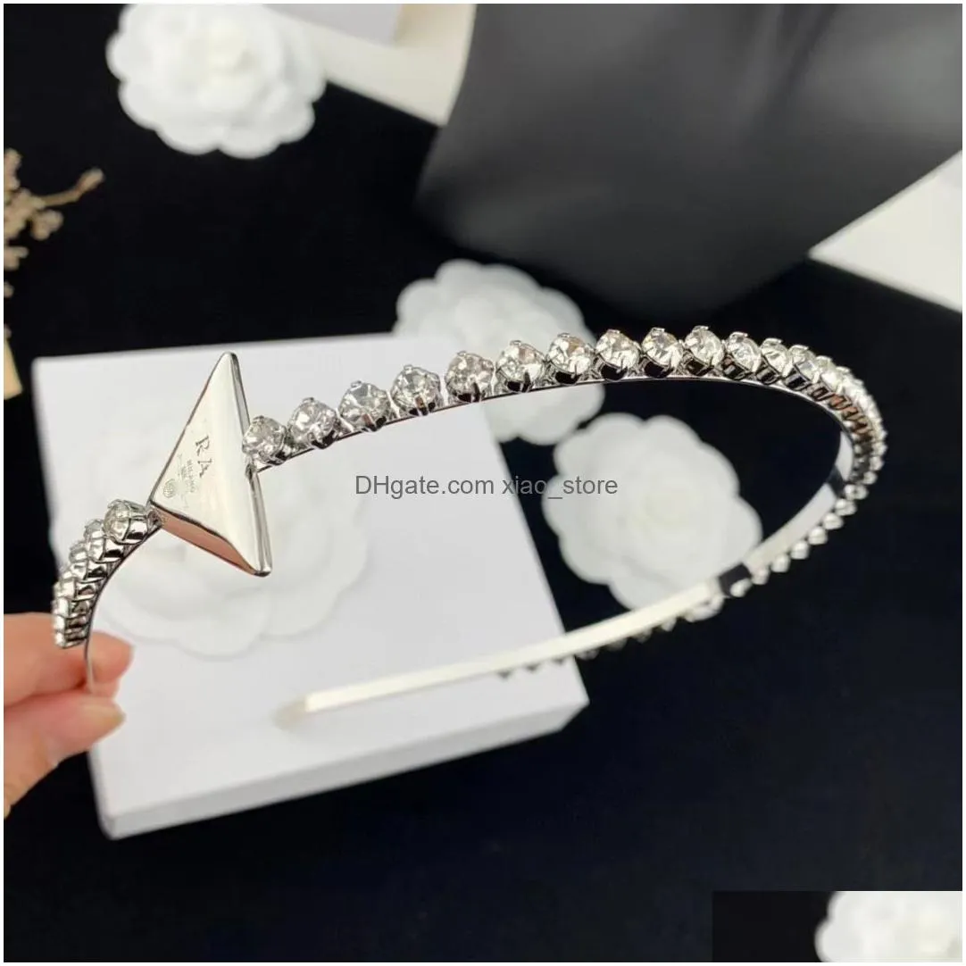 luxury p brand triangle bling diamond headbands fashion france style letters designer shining crystal cz zircon summer hair clip headband head