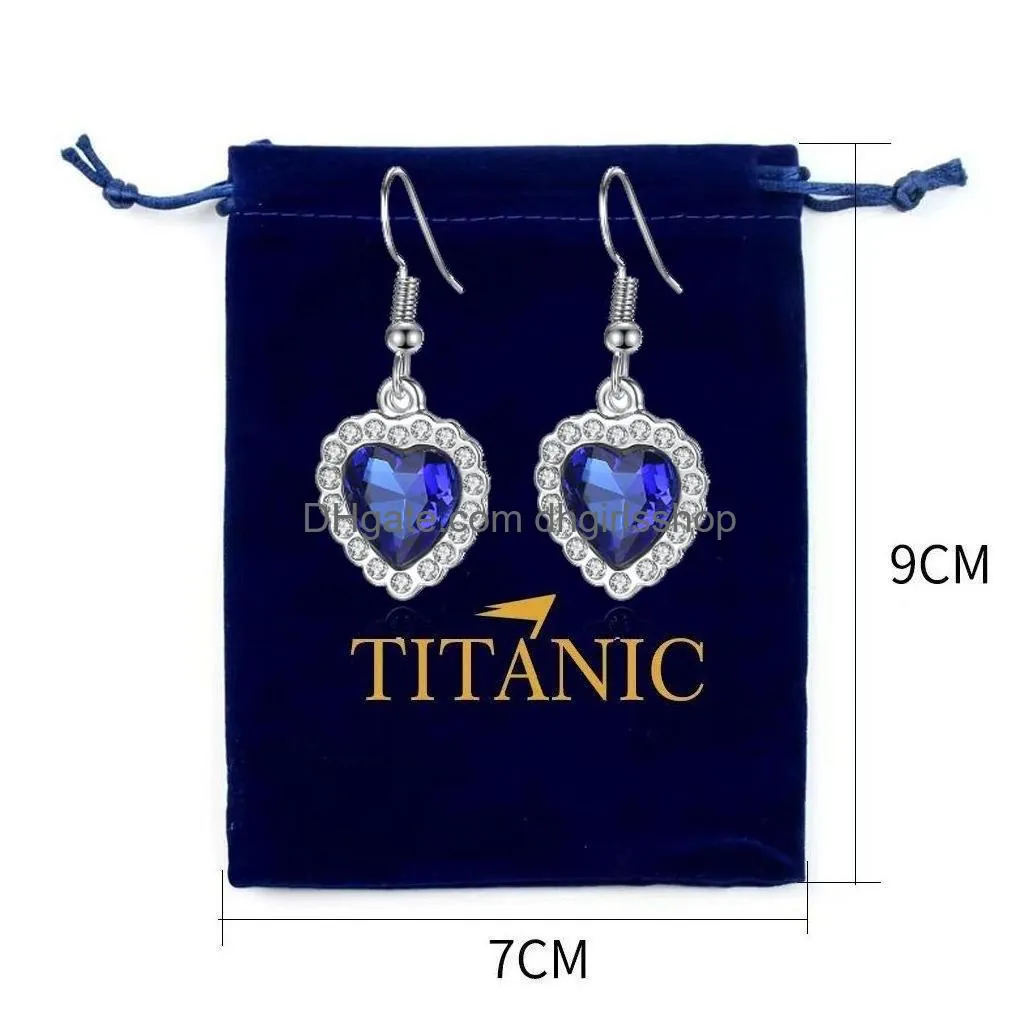 Pendant Necklaces Titanic Heart Of The Ocean Necklace Sier Love Shaped Dangle Drop Earrings With Royal Blue Red Crystal Pendant Choker Dhrxo