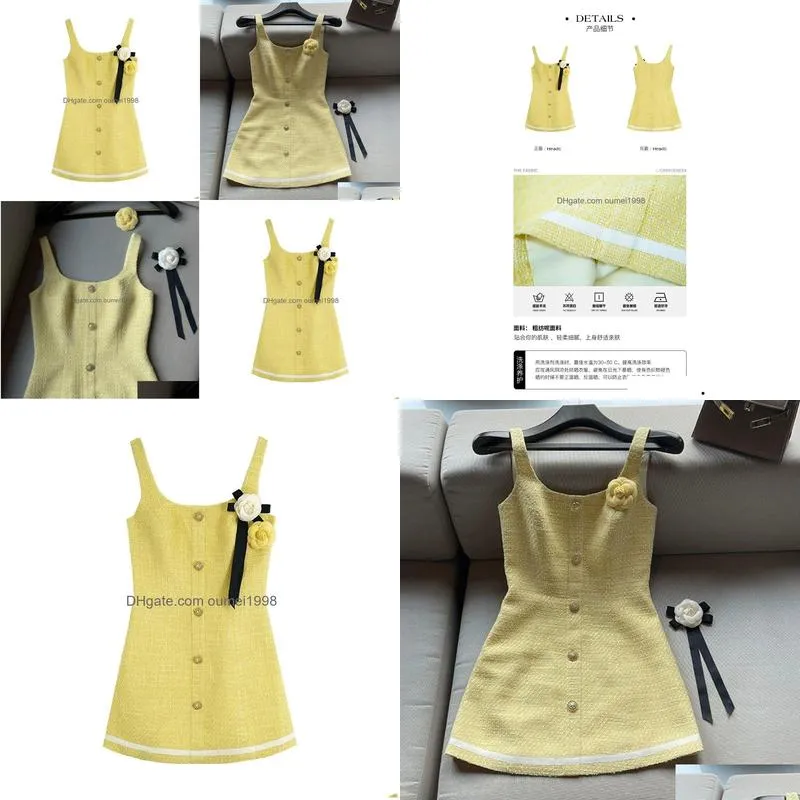Basic & Casual Dresses Womens Yellow Color Sleeveless T Woolen Flower Work Slim Waist Casual Dress Sml Drop Delivery Apparel Women`S Dhsf7