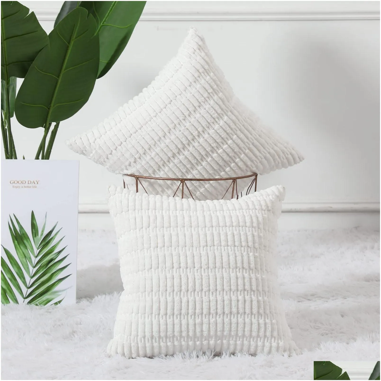 Cushion/Decorative Pillow Corduroy Decorative Throw Pillow Ers 18X18 Inch Soft Boho Striped Cases Cushion Pillowcase Home Decor For Mo Dh6Ei