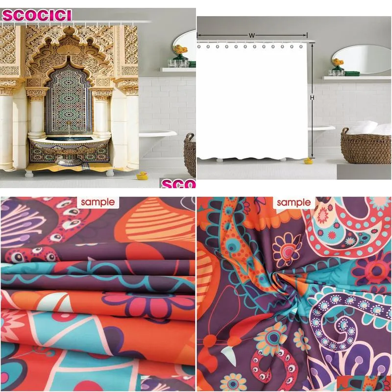 Shower Curtains Moroccan Decor Shower Curtain Vintage Building Design Islamic Housing Art Historic Exterior Facade Mosaic Picture Poly Dhmw3