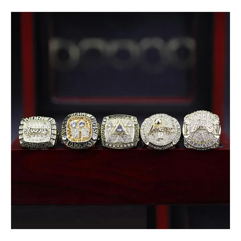 6pcs lk basketball bryant team champions championship ring set with wooden box trophy souvenir men women boy fan brithday gift 2023 hip hop jewelry sport