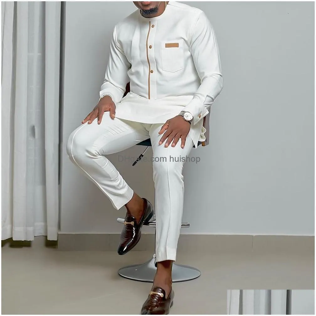 mens tracksuits kaftan summer mens suit round neck long-sleeved top pants african male traditional outfit national style 2pcs clothing sets