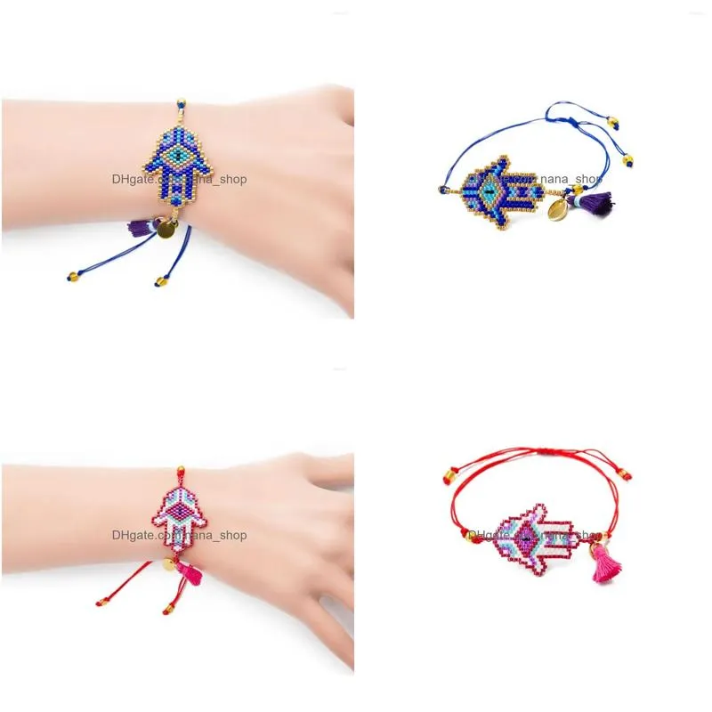 Chain Link Bracelets Yastyt Beaded Earring Miyuki Delilca Seed Bead Bracelet Women Hamsa Hand Fatima Bohemian For Drop Delivery Jewel Dhwts