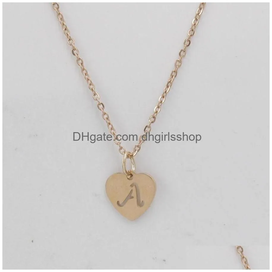 Pendant Necklaces Rose Gold Initial Pendant Necklace Stainless Steel Women Choker Jewelry A-Z 26 Letters Hollow-Out Heart Drop Deliver Dhxfs