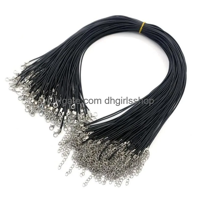 Chains 1.5Mm Leather Chain Necklace Cord Black Wax Rope Wire For Pendant Diy Gift Jewelry Making Accessories With Lobster Clasp 18 Inc Dh0Yv