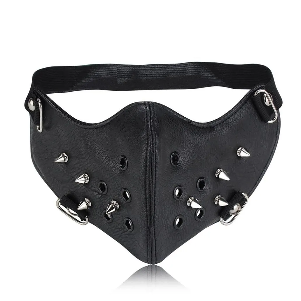 Party Masks Black Steampunk Punk Mask Uni Rock Biker Gothic Pu Leather Rivet Half-Face Masquerade For Cosplay Party Supplies Drop Deli Dhz58