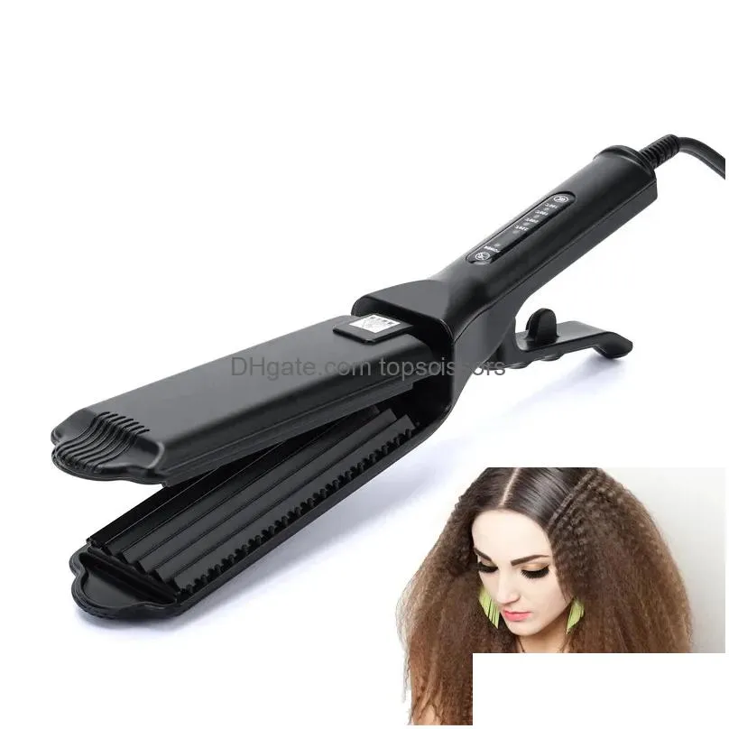 Curling Irons Professional Ceramic Corrugated Iron Electric Crimped Wide Plates Beauty Hair For Wave Corrugation Flat 231201 Drop Del Dhjbj