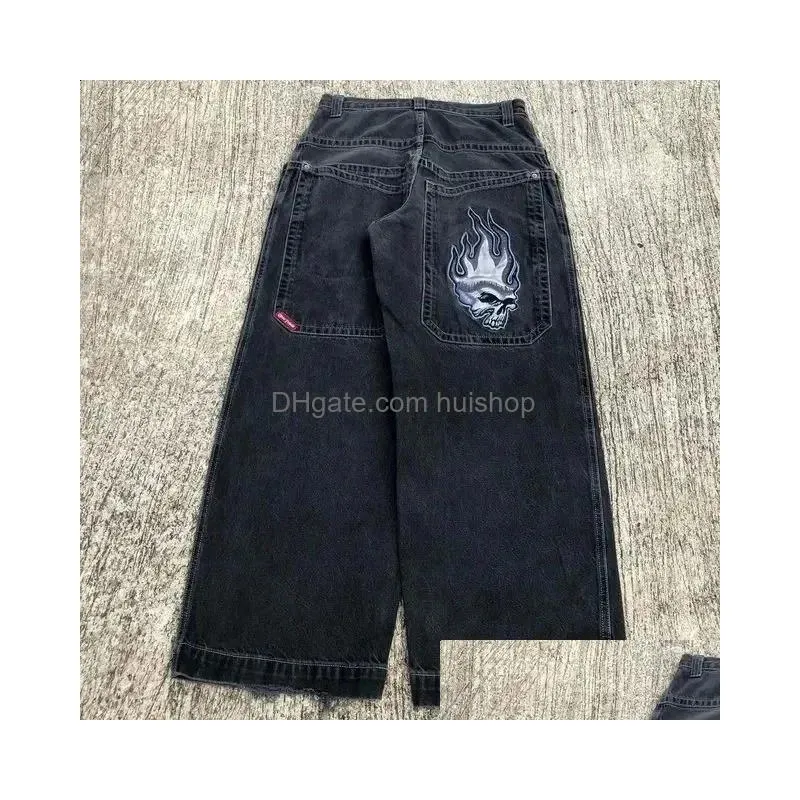 mens jeans retro hip hop number 7 graphic embroidery jnco jeans y2k punk street baggy mens denim pants vintage blue stripe wide leg pants