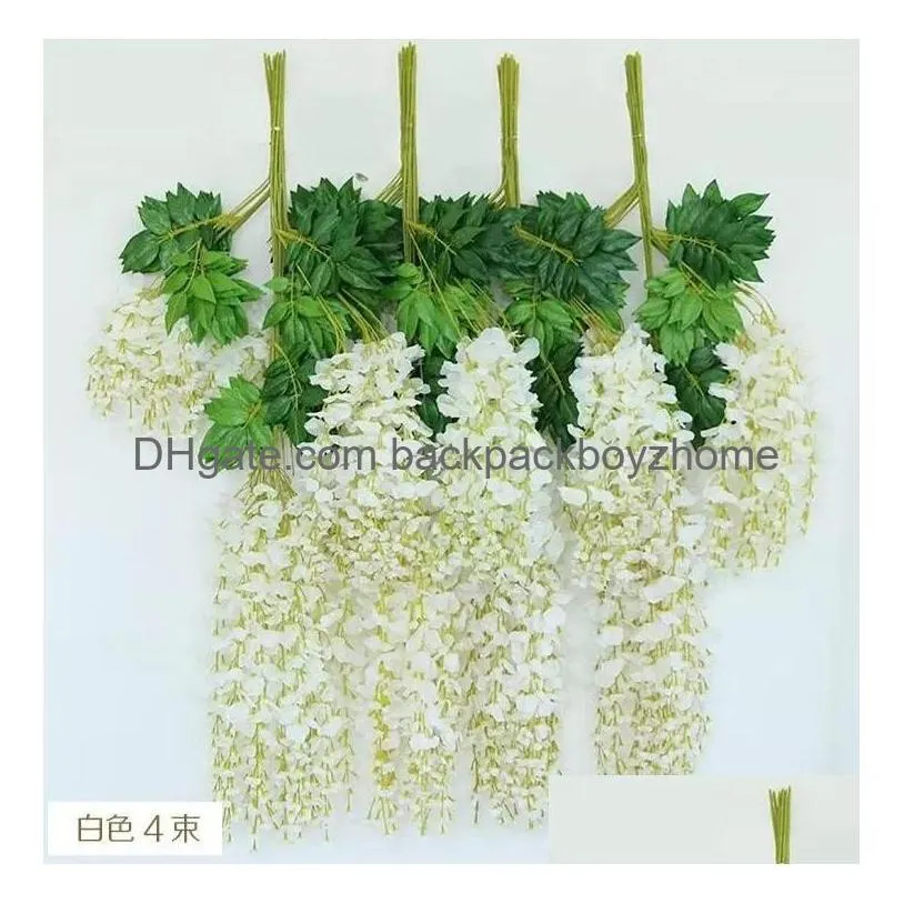 Decorative Flowers & Wreaths New Artificial Ivy Flowers Silk Flower Wisteria Vine Rattan For Wedding Centerpieces Decorations Bouquet Dh7Rw