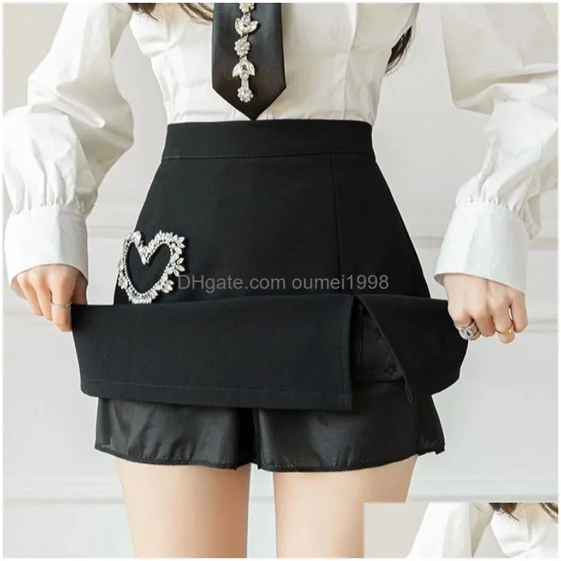 Skirts Summer Ladies Fashion Diamond Rhinestone Vent Black High Waist Slim A-Line Skirt Smlxl2Xl Drop Delivery Apparel Women`S Clothi Dhxfz