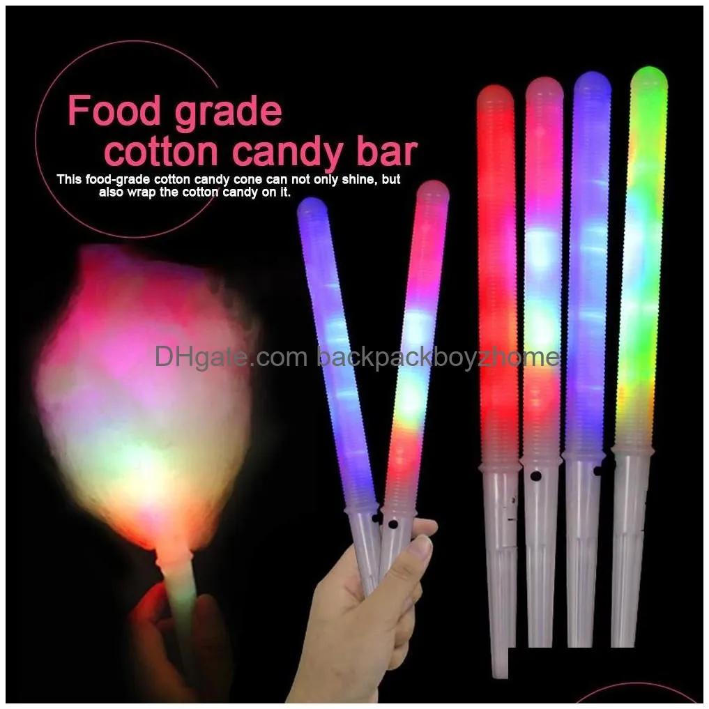 Other Festive & Party Supplies Non-Disposable Food-Grade Light Cotton Candy Cones Colorf Glowing Luminous Marshmallow Sticks Flashing Dhpek