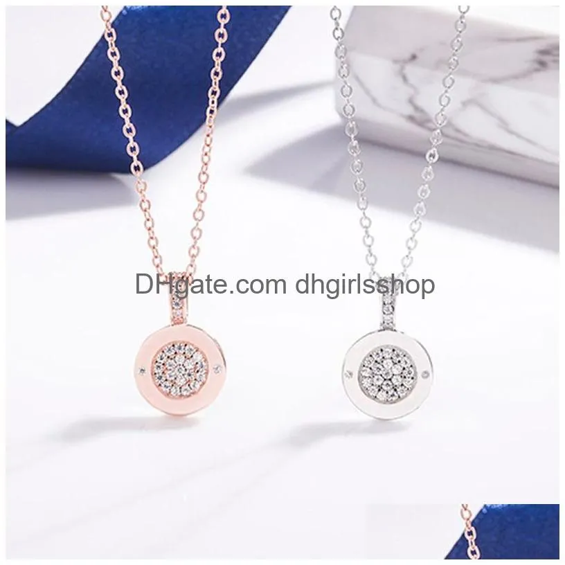 Pendant Necklaces Double Sided Round Pendant Necklaces For Women Rose Gold Luxury Rhinestone 925 Sterling Sier Choker Necklace Fashion Dhxji