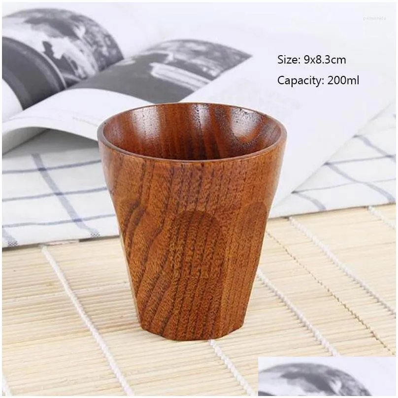 Mugs Japanese Style Creative Wooden Mug Tea Cup Coffee Thermal Insation Drinking Tool Kitchen Drinkware Drop Delivery Dhwfp