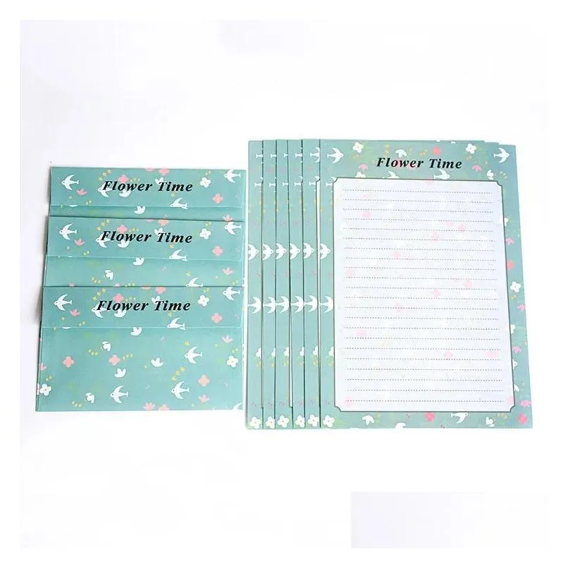 Greeting Cards 12 Sheets Letter Paper 6Pcs Envelope Set Flower Writing Pad Ding Party Card With Envelopes Drop Delivery Dhuxj