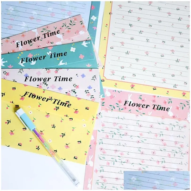 Greeting Cards 12 Sheets Letter Paper 6Pcs Envelope Set Flower Writing Pad Ding Party Card With Envelopes Drop Delivery Dhuxj