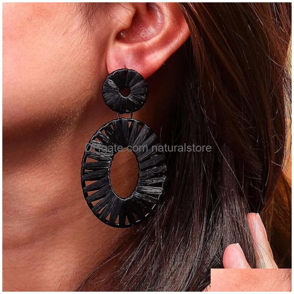 Other Statement Raffia Earrings Boho Drop Dangle For Women Handmade Fashion Earring Bohemian Gift Jewelry Drop Delivery Jewelry Neckla Dhdck