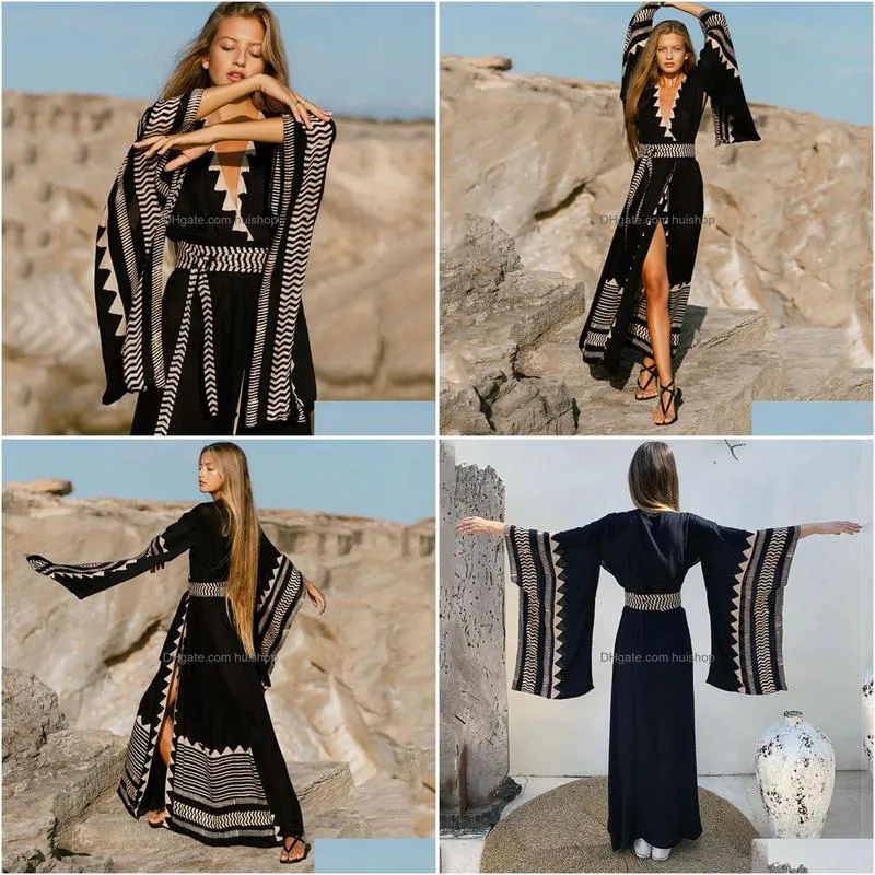 casual dresses 2023 beach summer party maxi outfits for women sexy v neck swimsuit cover up boho bohemian clothes kaftan robe 230303