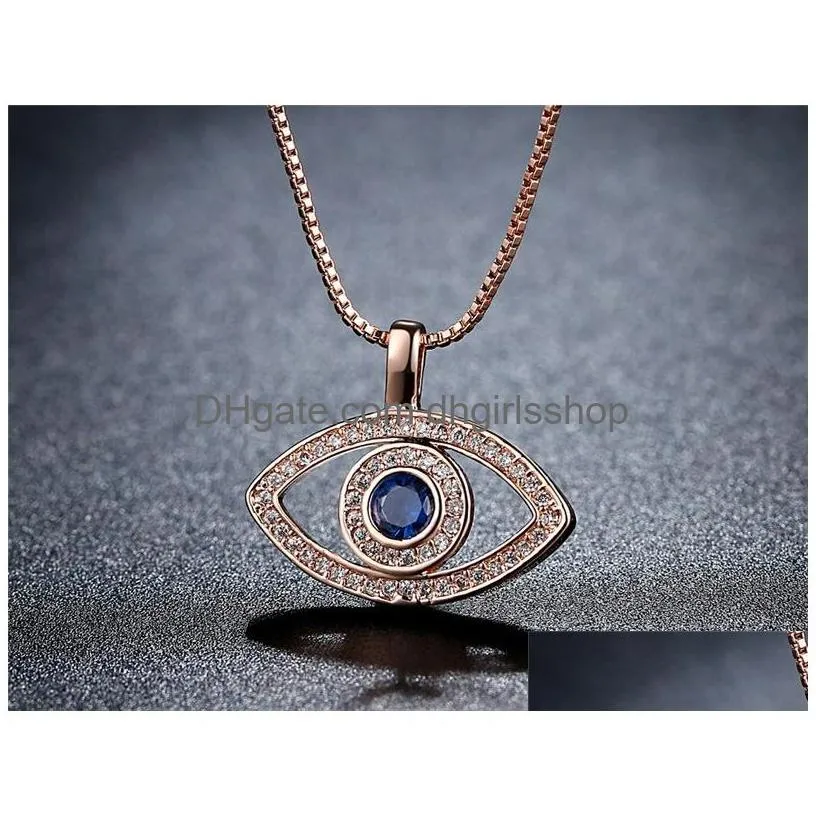 Pendant Necklaces Blue Evil Eye Pendant Necklace Luxury Crystal Cz Clavicle Sier Rose Gold Jewelry Third Zircon Fashion Birthday Drop Dhfzg