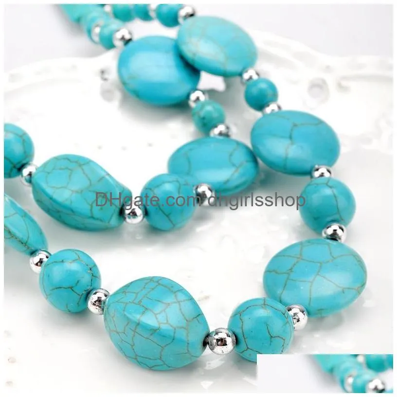 Beaded Necklaces Turquoise Stone Choker Necklaces Fashion Mtilayer Statement Jewelry Vintage Bohemia Beads Chain Beaded Necklace Xmas Dhyp5