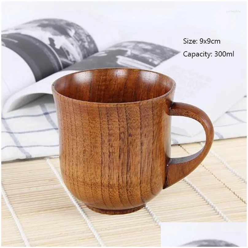 Mugs Japanese Style Creative Wooden Mug Tea Cup Coffee Thermal Insation Drinking Tool Kitchen Drinkware Drop Delivery Dhwfp