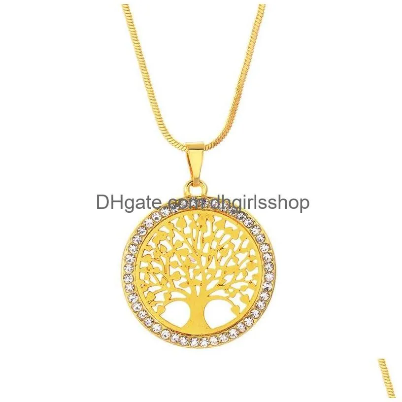 Pendant Necklaces New Fashion Tree Of Life Necklace Crystal Round Small Pendant Rose Gold Sier Colors Elegant Women Jewelry Drop Deliv Dhda7