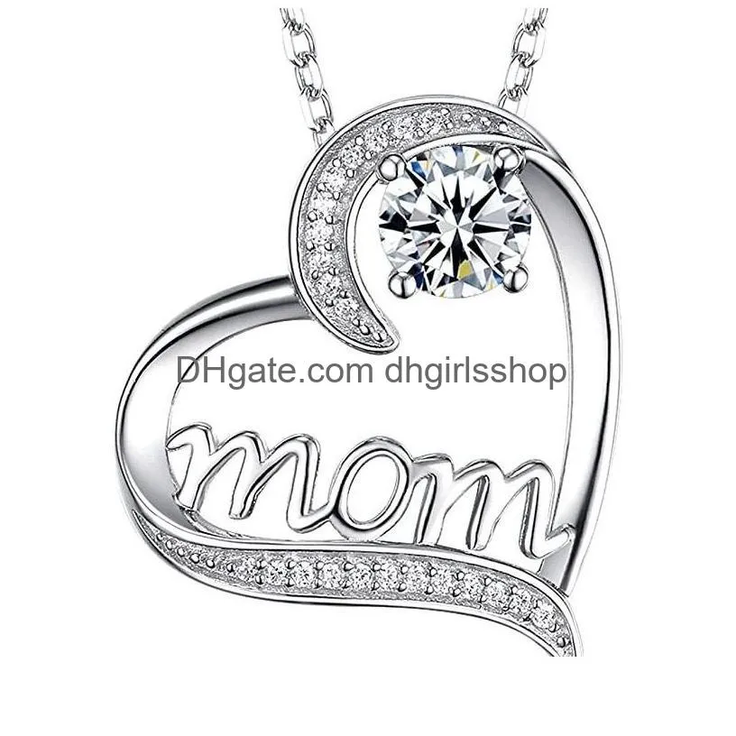 Pendant Necklaces Love Heart Mom Letter Necklaces For Women Luxury Rhinestone Pendant With Link Chain Fashion Choker Necklace Jewelry Dhkpl