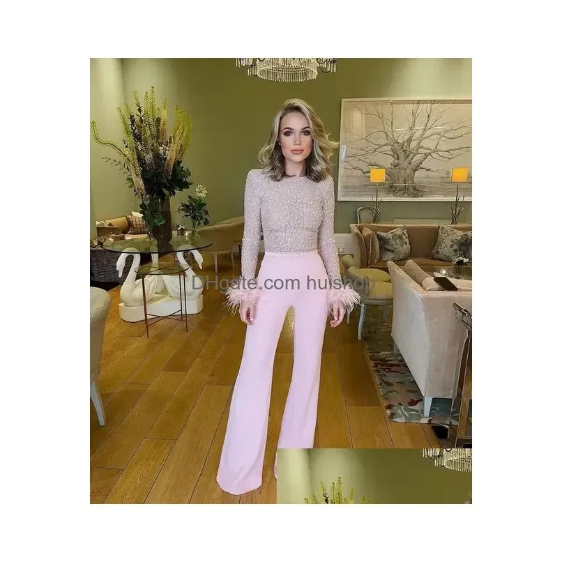 basic casual dresses elegant white jumpsuit women slim fit straight sequins feather stitching long sleeves sexy bodycon 231219