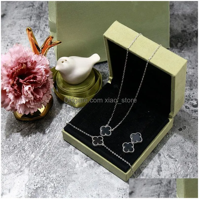 luxury  cleef bracelet necklace earring set fashion brand single flower agate 18k gold clover necklace bracelet earring set 4/four designer jewelry for