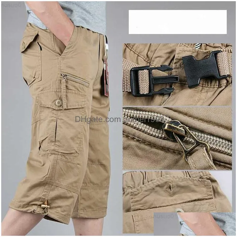 Men`S Shorts Mens Shorts Summer Military Long Length Cargo Men Casual Cotton Mti Pocket Breeches Tactical Army Capri Pants Cropped Tr Dhgvt