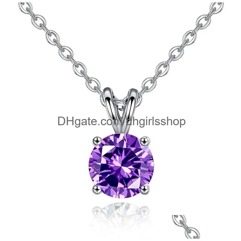 Pendant Necklaces Four Claws Round Diamond Necklace 925 Sier Plated Fashion Rabbit Ear V Letter Women Cubic Zirconia Pendant Choker St Dhjmg