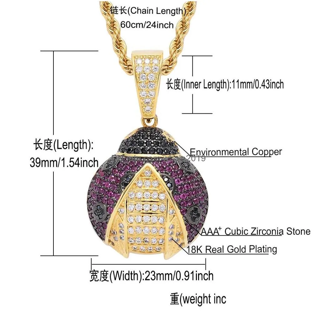 Pendant Necklaces New Fashion Hip Hop Iced Out Cute Insect Chafer Pendants Necklace Aaa Cubic Zirconia Paved Bling Jewelry Gifts For W Dho8G