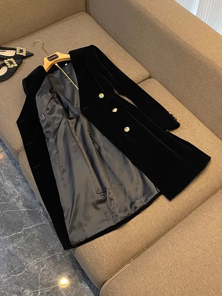 2024 Spring Black Solid Color Dress Long Sleeve V-Neck Buttons Short Casual Dresses D4J261556